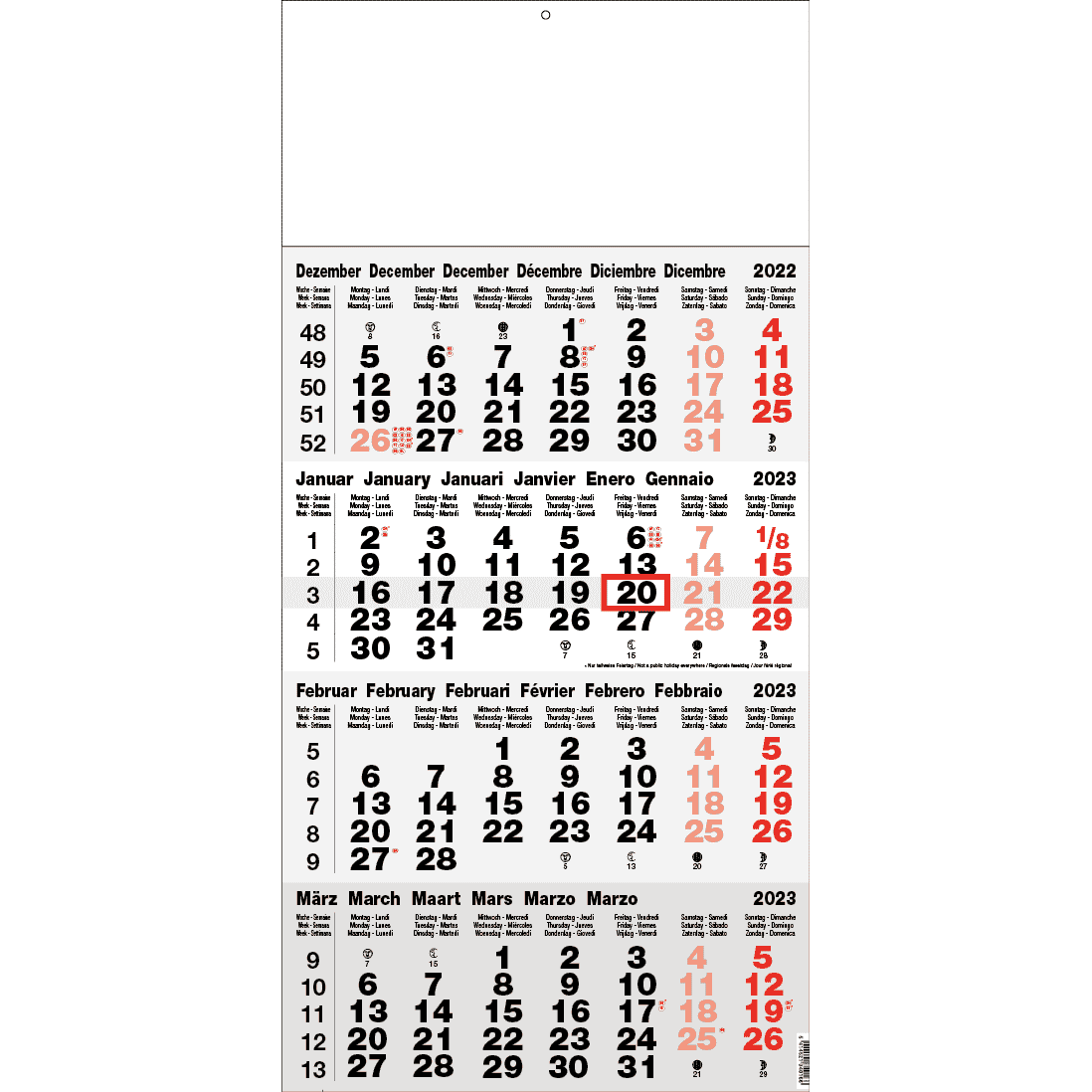 Calendrier 4 mois classic gris 2023 - lecalendrier.shop