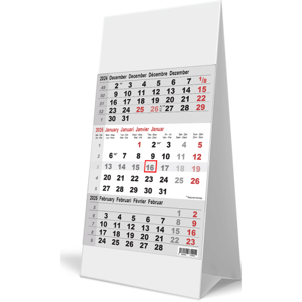 Calendrier de bureau 3 mois 2025 gris