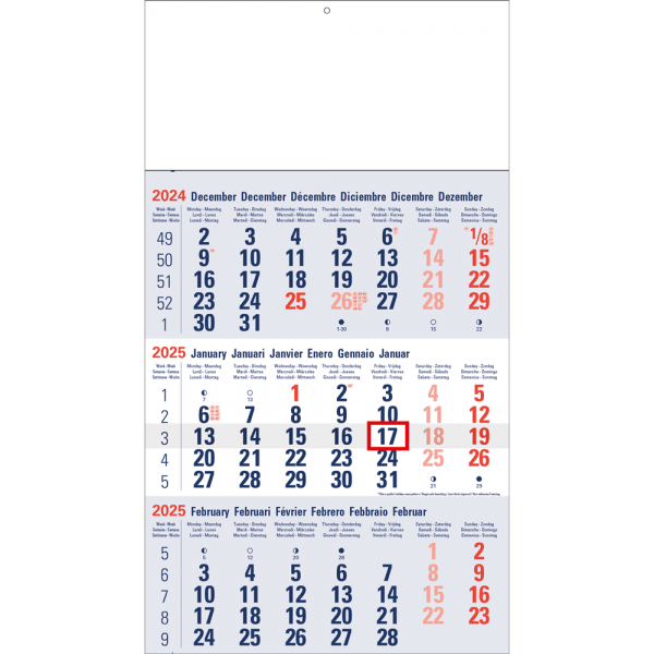 Calendrier trimestriel Classic 2025 bleu