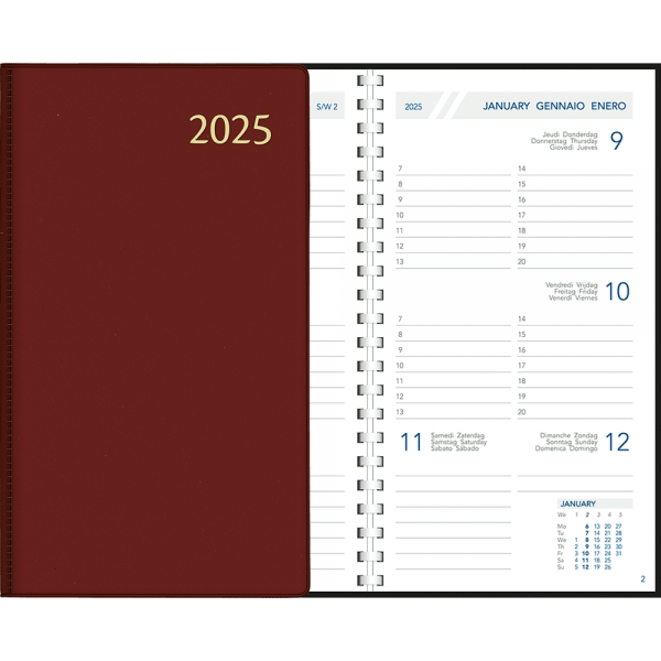 Agenda de poche Visuplan 2025 spirale bordeaux